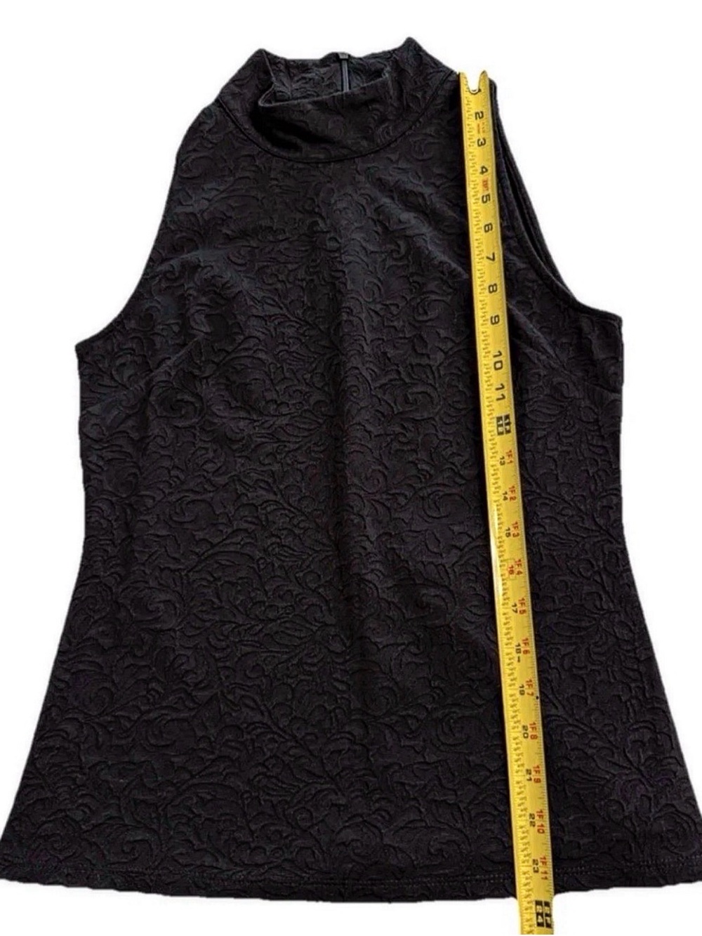 White House Black Market Black Jacquard Mock Neck Top Size S - Picture 8 of 9